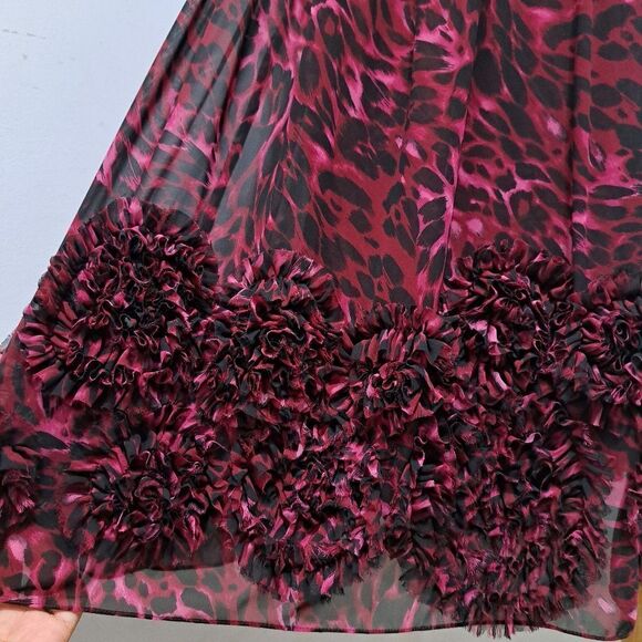 Oleg Cassini Floral Print Chiffon Knee Length Burgundy/Black Size 14 - Picture 13 of 16